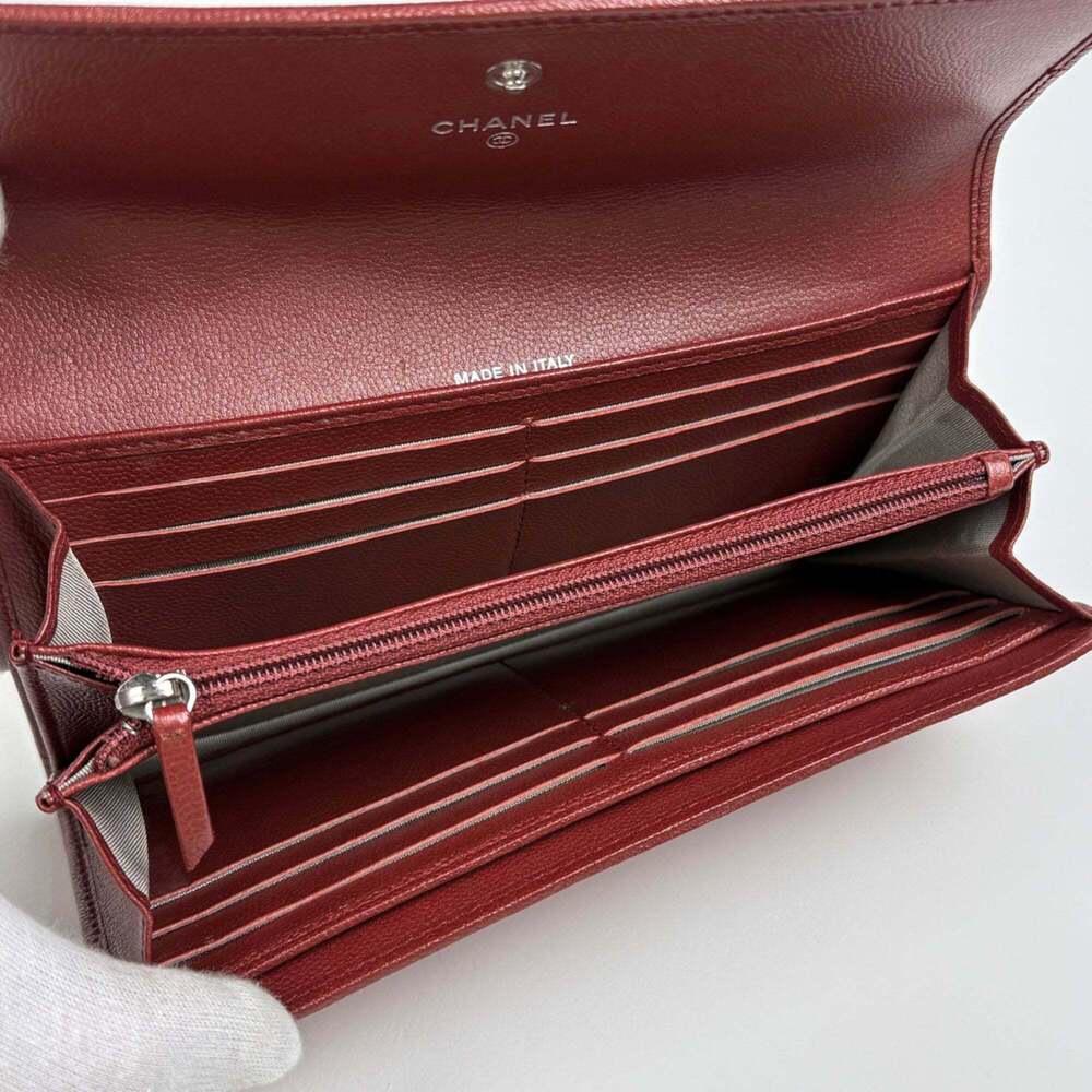 CHANEL Authentic Red Leather Logo Wallet - Picture 8 of 11